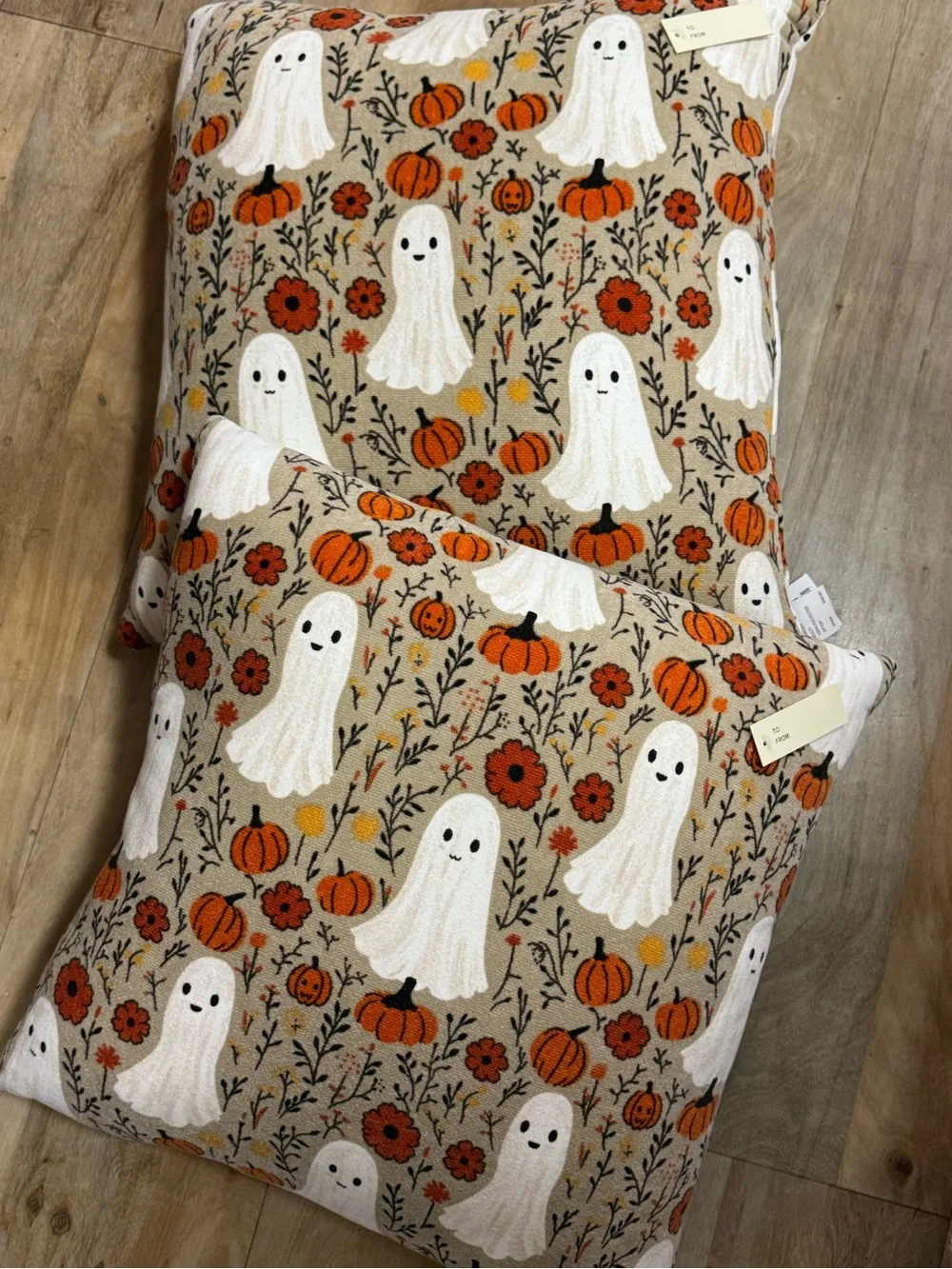 2 Magaschoni Beige Ghost & Orange Pumpkin Decorative Throw Pillow